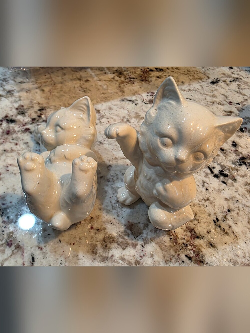 Vintage Fits & Floyd White Ceramic Kittens Figurines - Pair